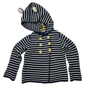 BABY BODEN Navy & White Stripe Bear Cub Ears Hooded Sweater Size 2-3 Yr
